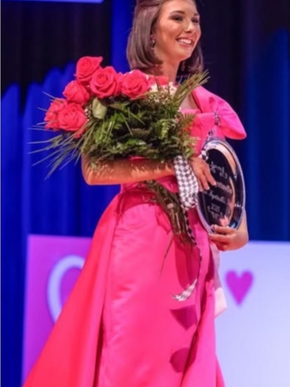 Elegant Hot Pink Prom Dress with Bow Shoulder Detail